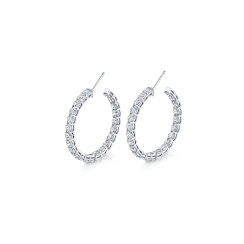 Vertical 18K White Gold Round Diamond Inside-Out Hoop Earrings
