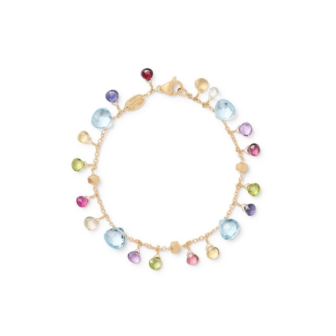 Vertical 18K Yellow Gold Paradise Blue Topaz and Mixed Gem Single Strand Bracelet