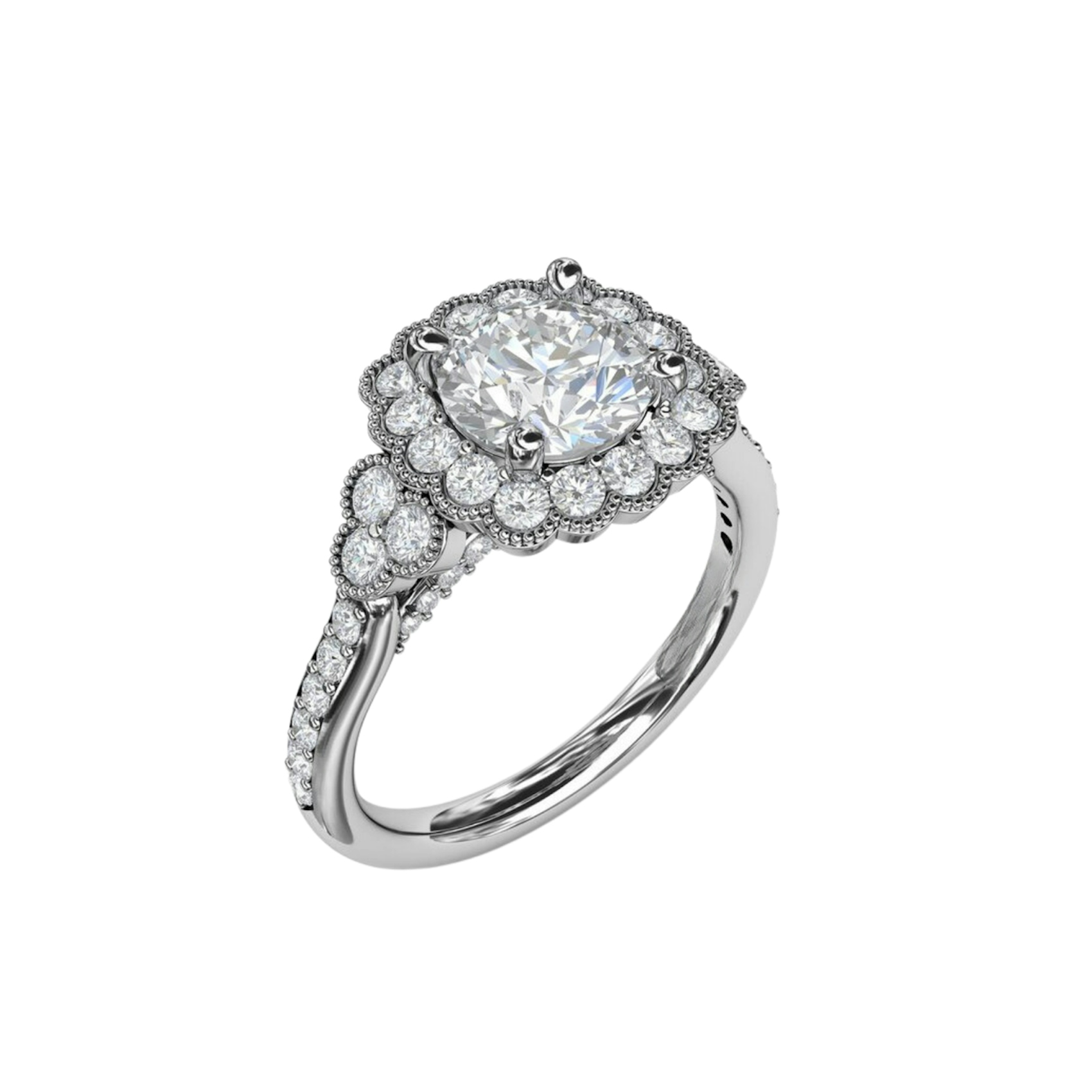 Vertical Floral Halo with Diamond Accents Engagement Ring S3563