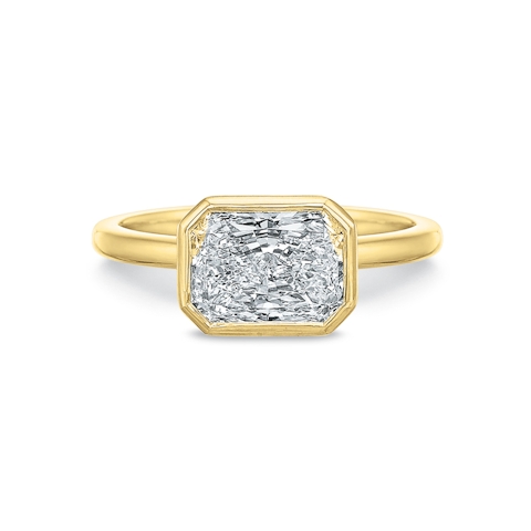 Vertical Yellow Gold Diamond Bezel Semi-Mount Engagement Ring