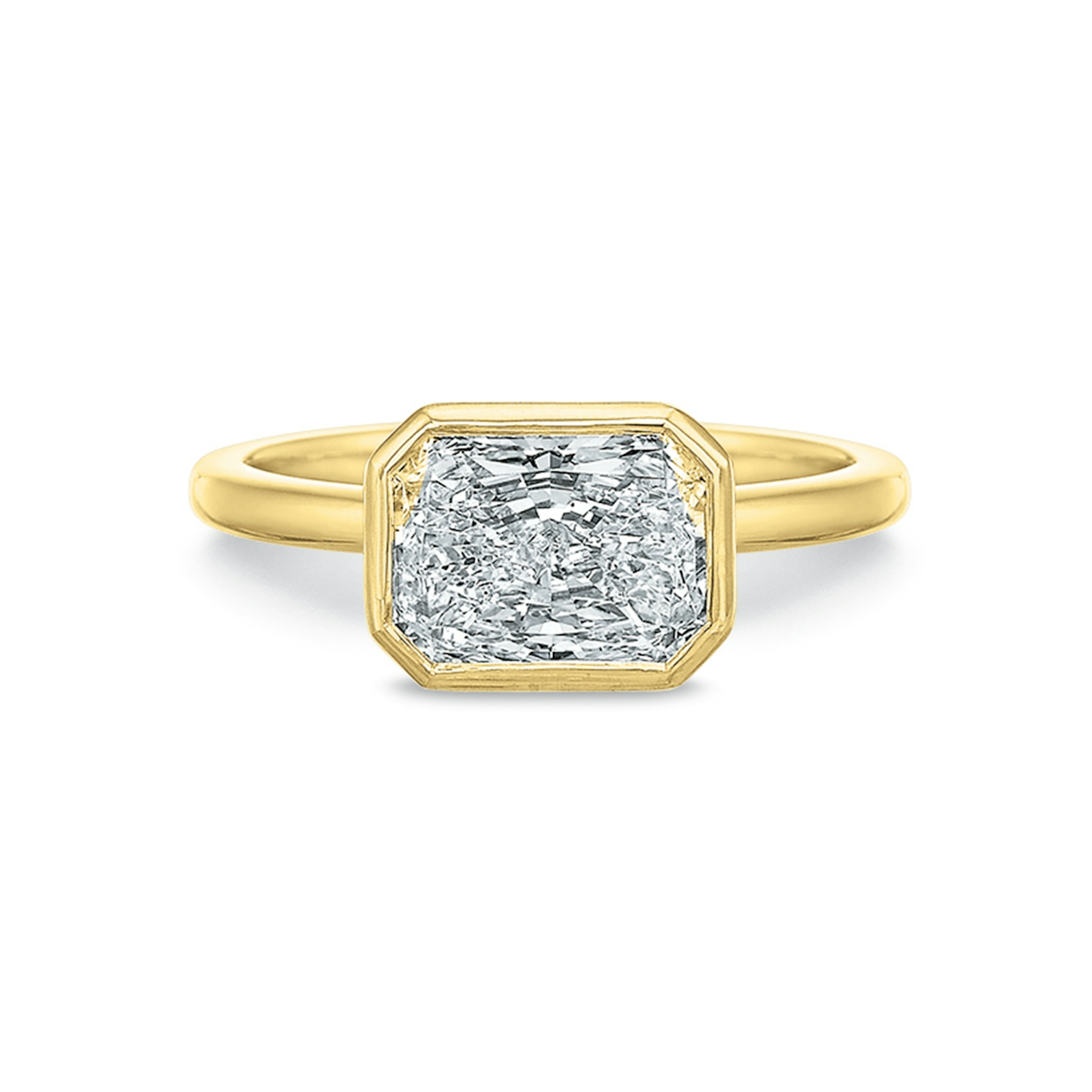 Vertical Yellow Gold Diamond Bezel Semi-Mount Engagement Ring