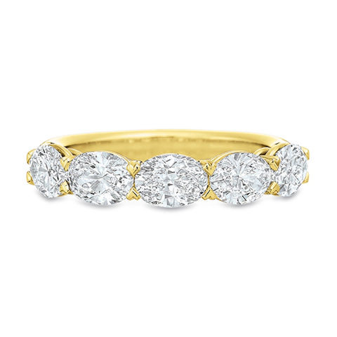 Vertical Yellow Gold Shared Prong Oval Diamond Band