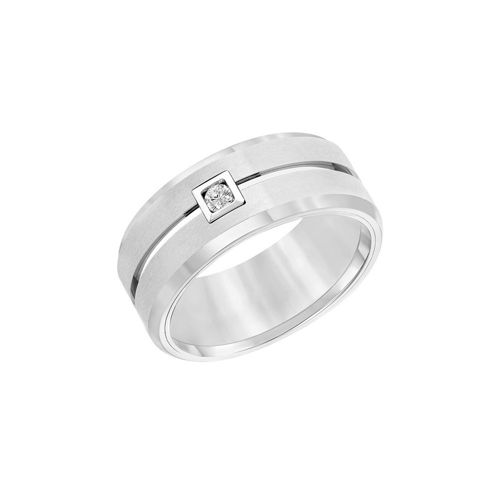 Vertical White Tungsten Flat Bevel Edge Diamond Band