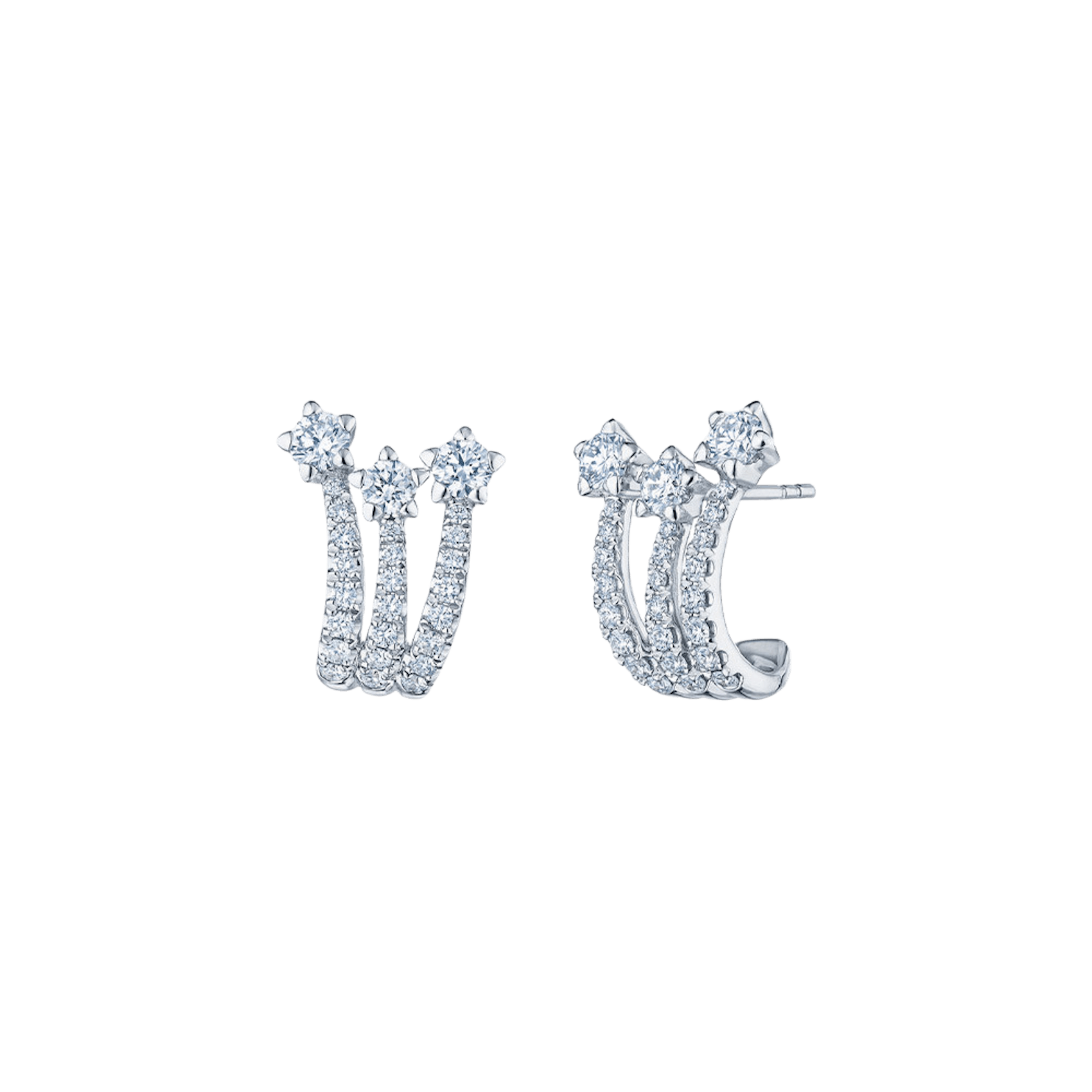 Vertical 18K White Gold Starry Night Star-Set Diamond Mosaic Huggie Earrings