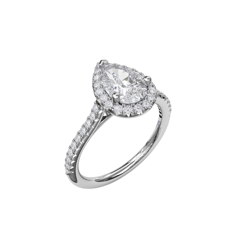 Vertical Delicate Pear Shaped Halo and Pave Band Engagement Ring S3791