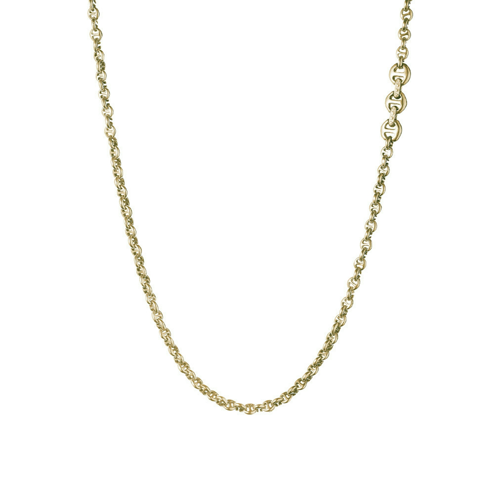 Vertical 18K Yellow Gold Open-Link Diamond Pendant Necklace