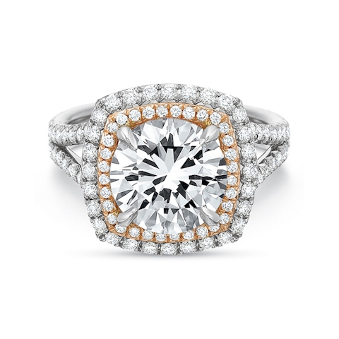 Vertical White & Rose Gold Halo Semi-Mount Engagement Ring