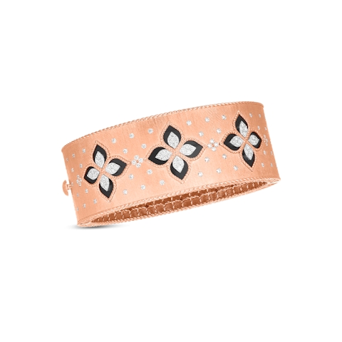 Vertical 18K Rose/White Gold Venetian Princess Diamond and Black Jade Bangle