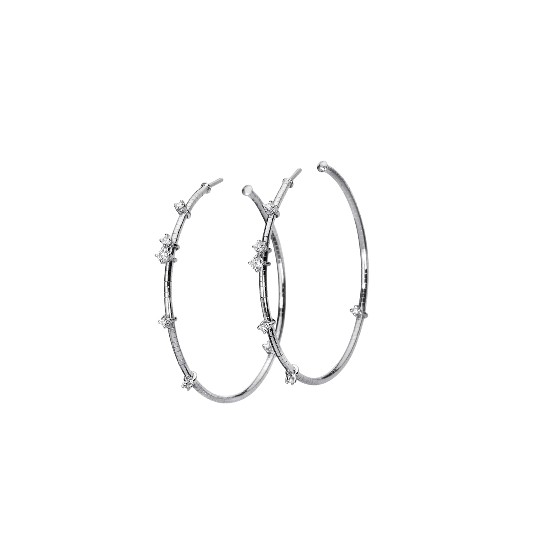 Vertical 18K White Gold Diamond Hoop Earrings