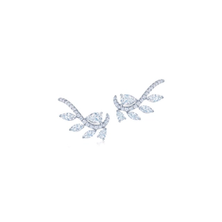 Vertical 18K White Gold Vine Five Leaf Diamond Ear Climbers