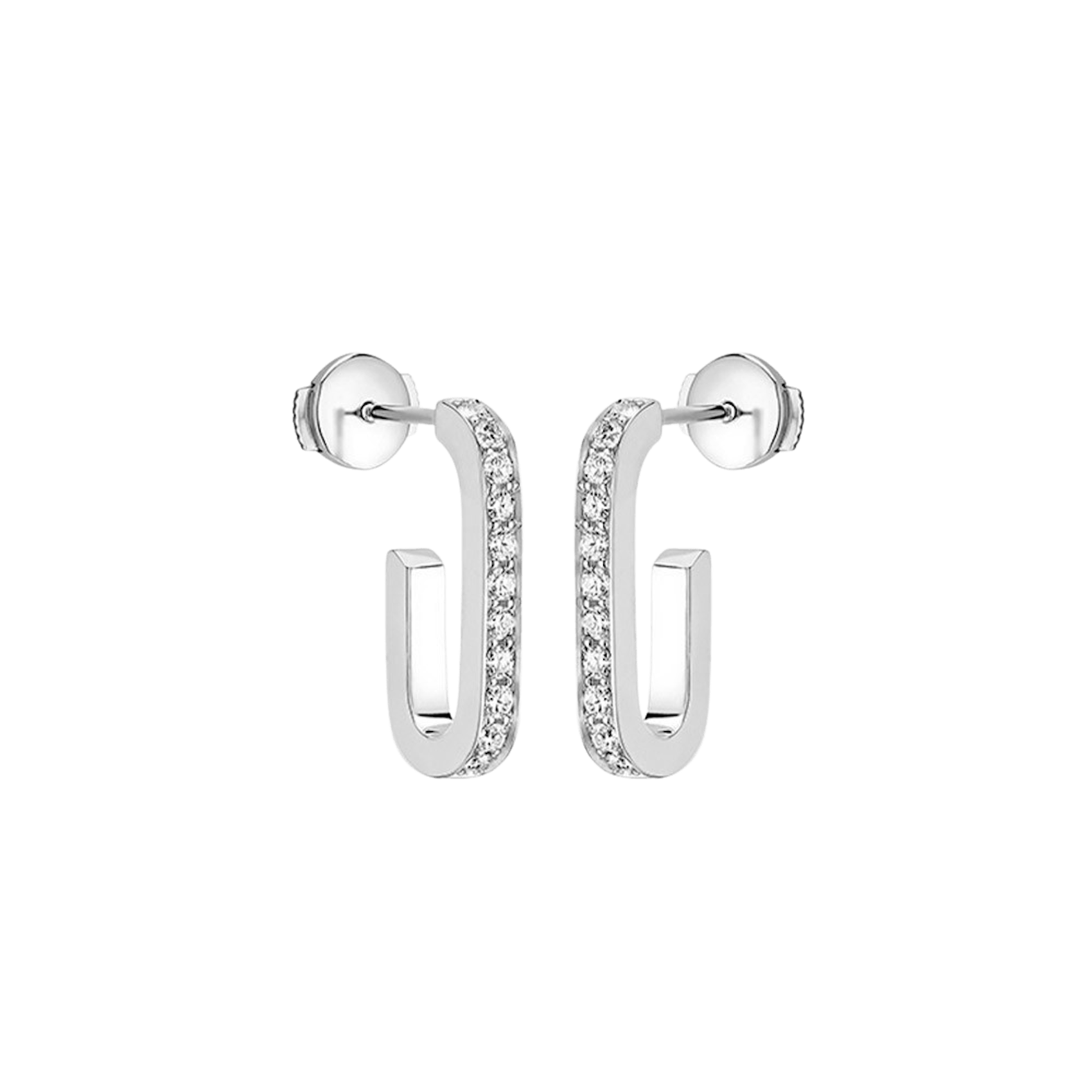 Vertical 18K White Gold Maillon Hoop Earrings