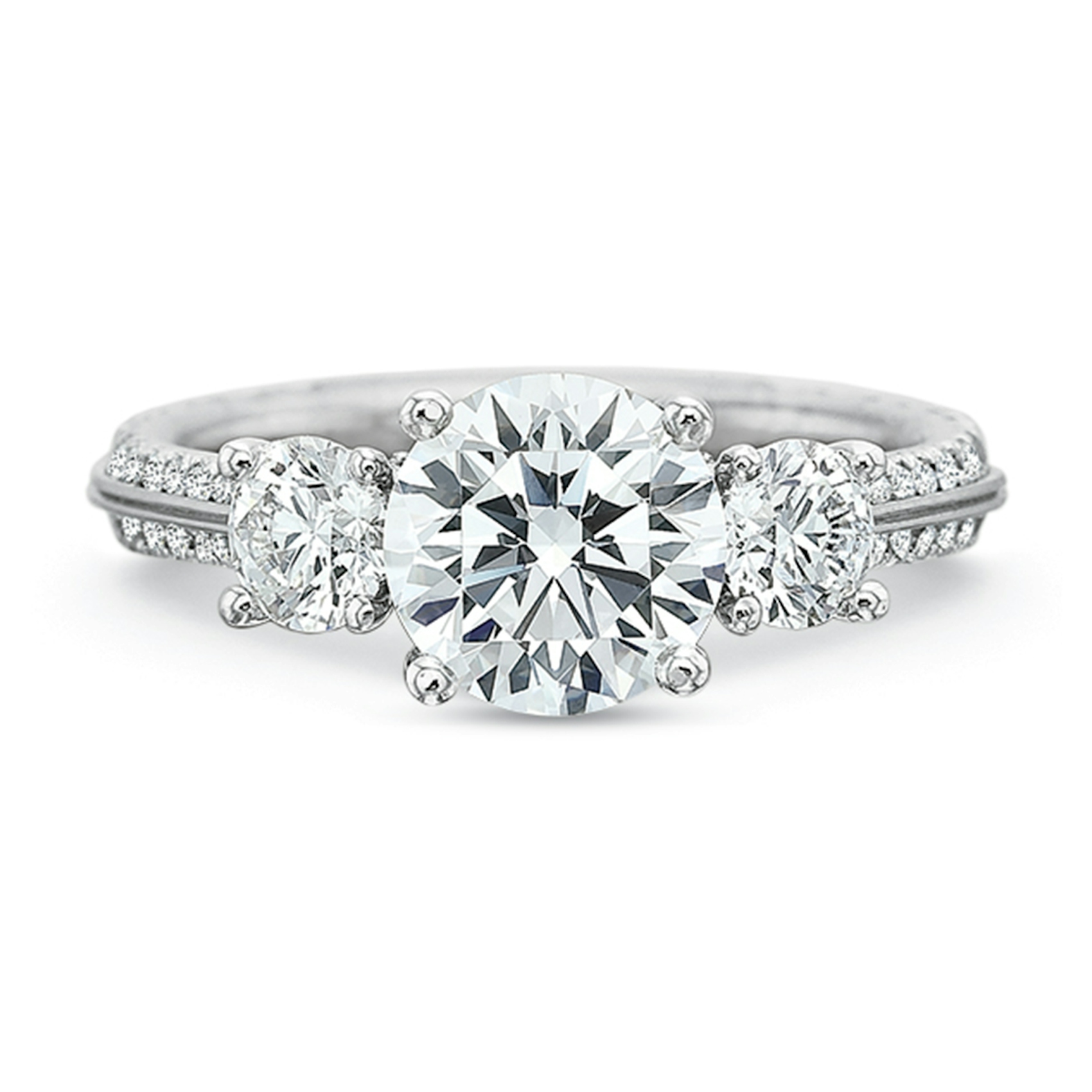Vertical White Gold 3-Stone Diamond Semi-Mount Engagement Ring