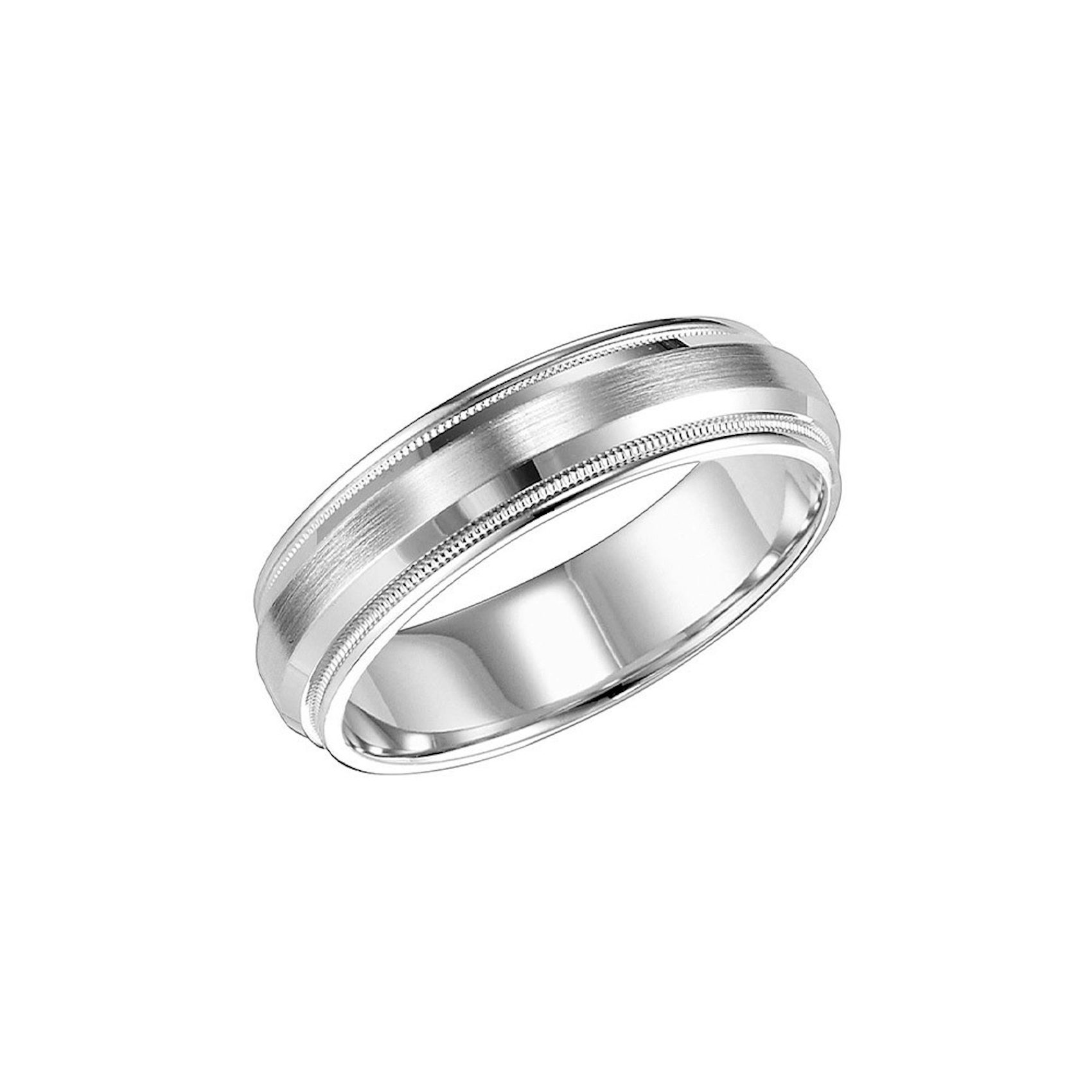 Vertical 18K White Gold Flat Roll Edge Carved Band