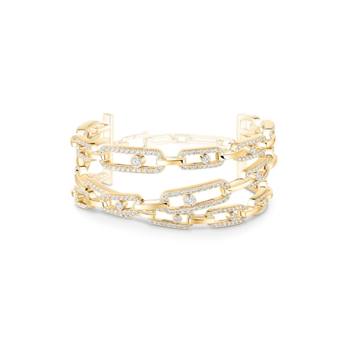 Vertical 18K Yellow Gold Move Link Diamond Cuff