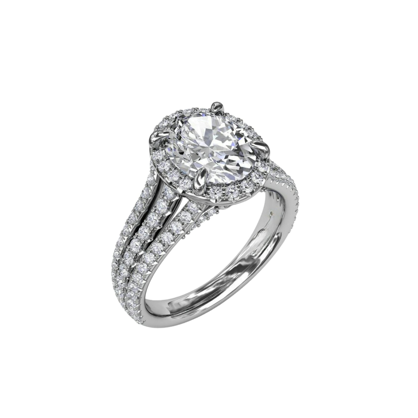 Vertical Oval Diamond Halo Engagement Ring With Triple-Row Diamond Band S3307