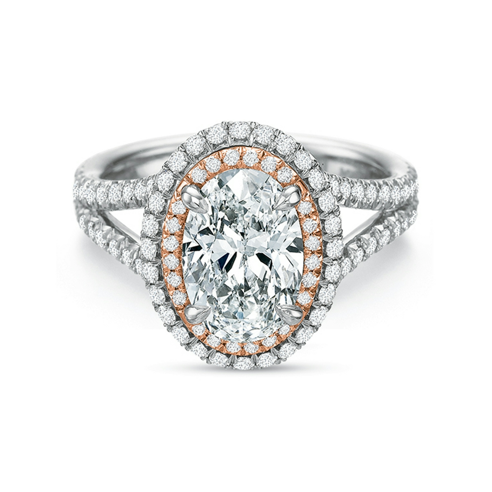 Vertical White & Rose Gold Halo Semi-Mount Engagement Ring