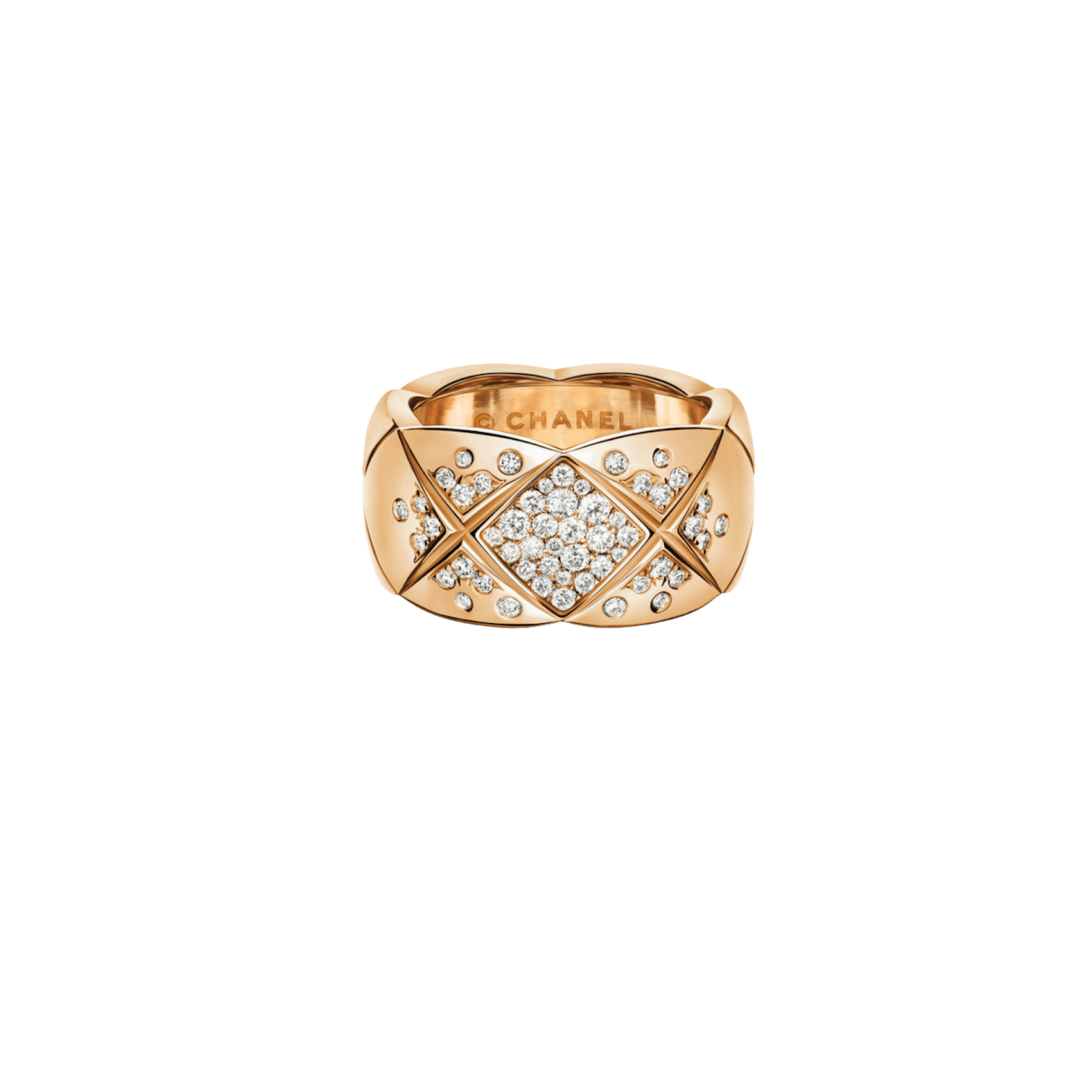 Vertical 18K Beige Gold Coco Crush Quilted Diamond Large Ring