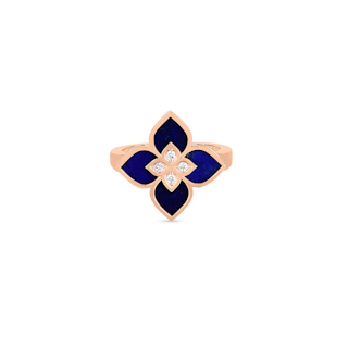 Vertical 18K Rose Gold Venetian Princess Diamond and Lapis Flower Ring