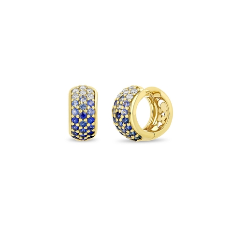 Vertical 18K Yellow Gold Kaleidoscope Euphoria Blue Sapphire and Diamond Huggie Earrings