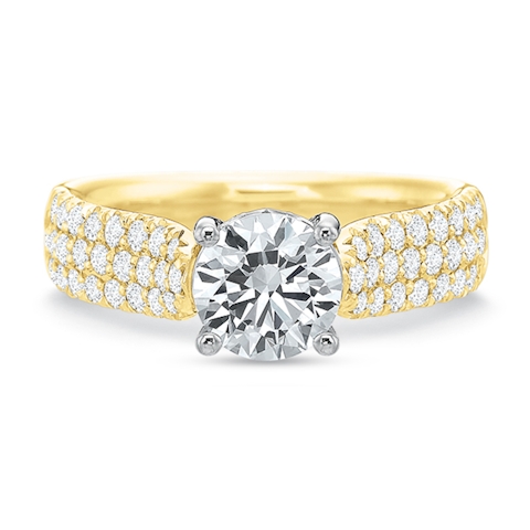 Vertical Yellow Gold Three Row Semi-Mount Engagement Ring