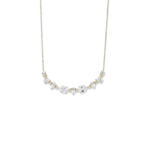 Vertical 14K Yellow Gold Curved Bar Clear Topaz Necklace