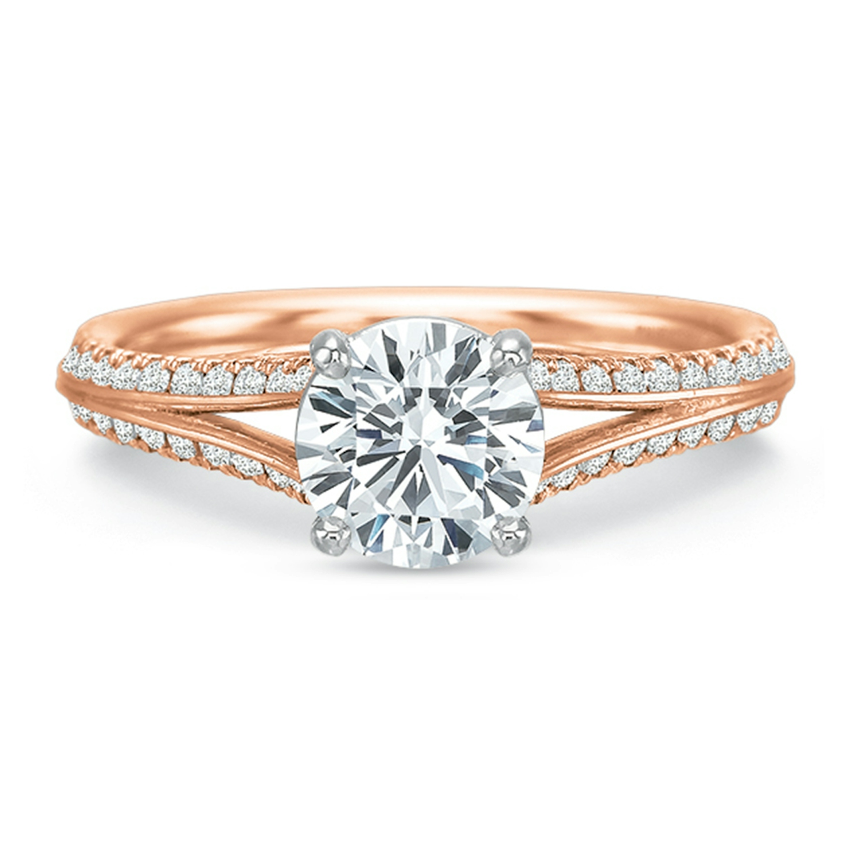 Vertical Rose Gold Split Shank Diamond Semi-Mount Engagement Ring