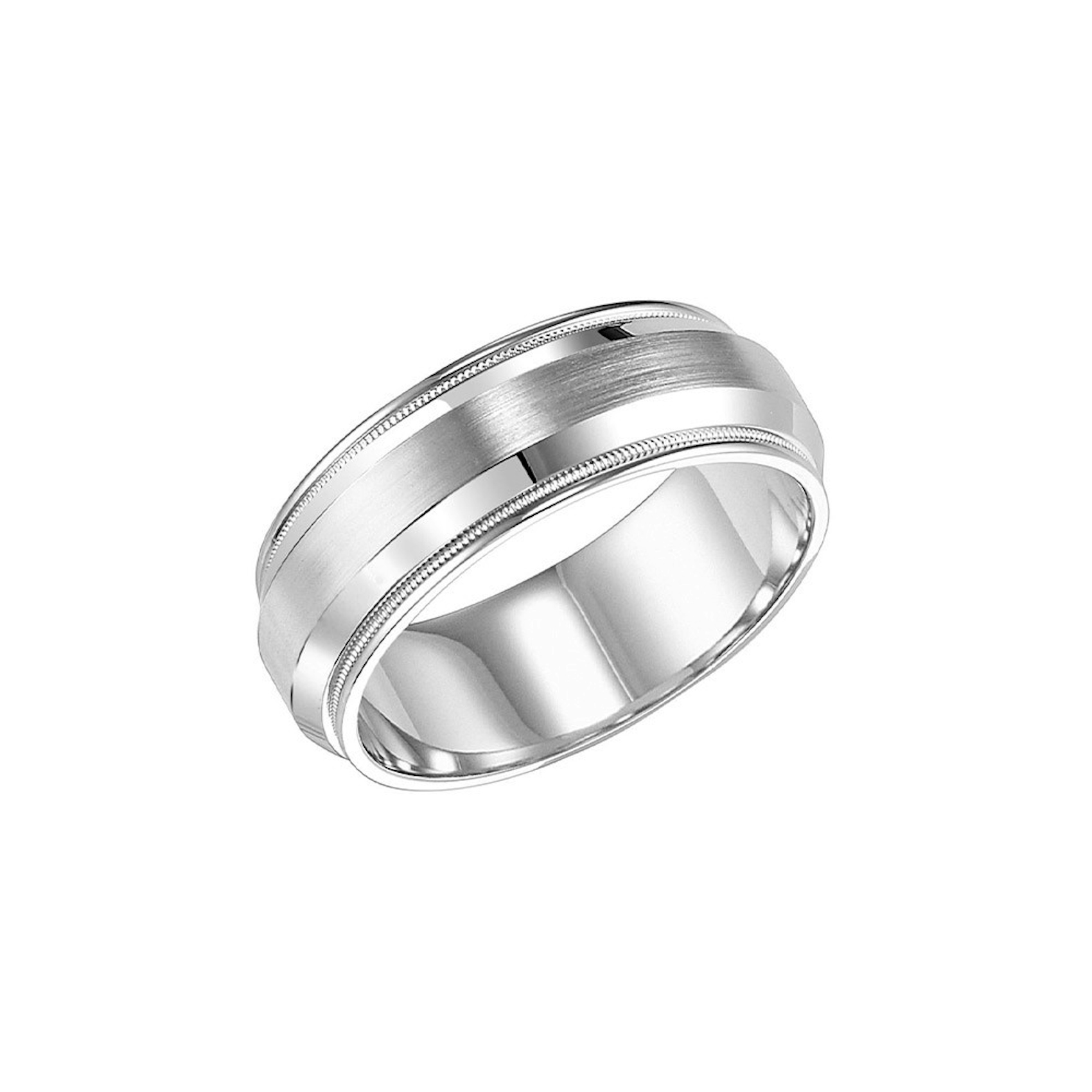 Vertical 18K White Gold Comfort Fit Carved Band