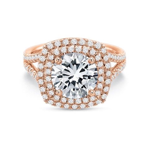 Vertical Rose Gold Halo Semi-Mount Engagement Ring