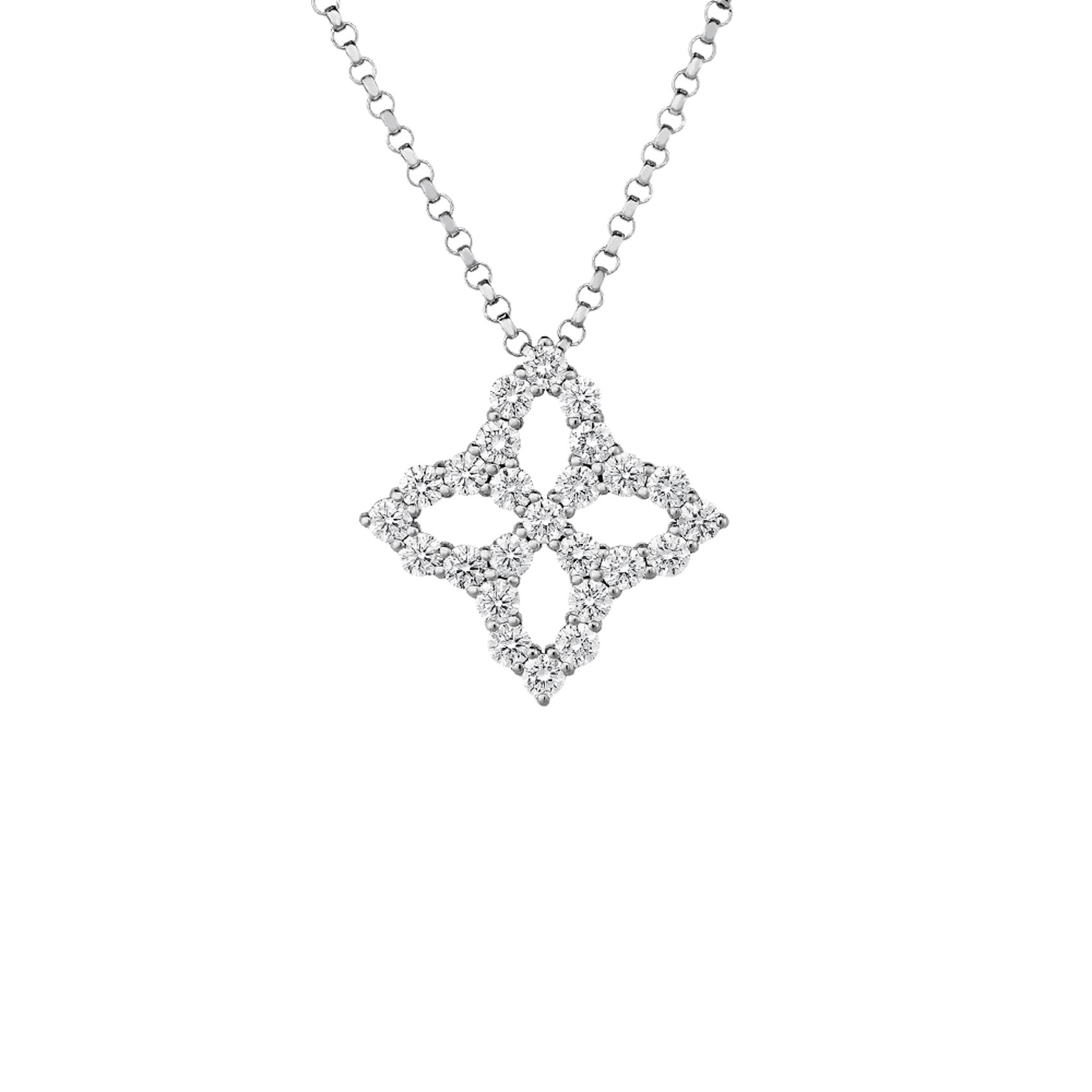Vertical 18K White Gold Princess Flower Diamond Outline Medium Pendant