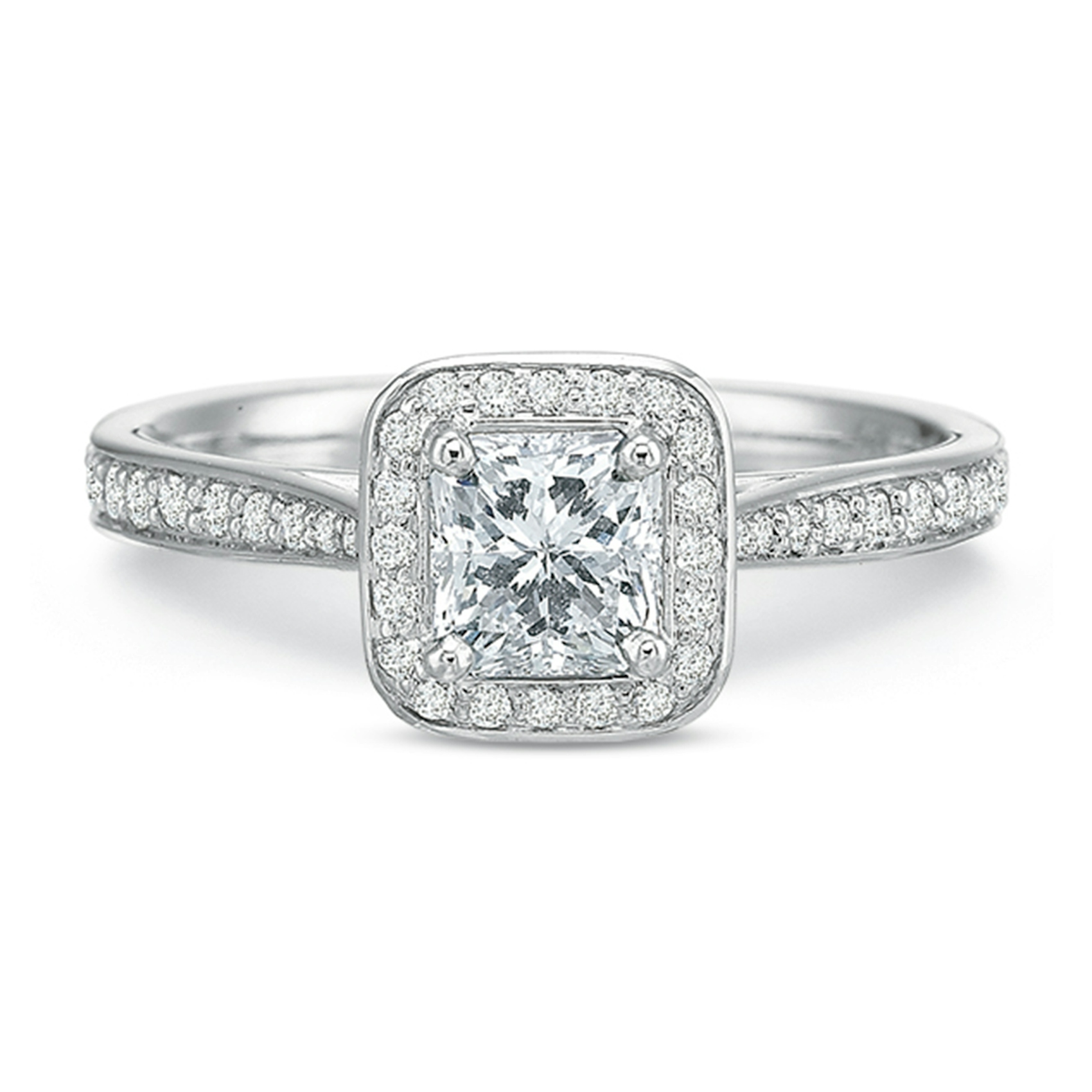 Vertical White Gold Halo Semi-Mount Engagement Ringw