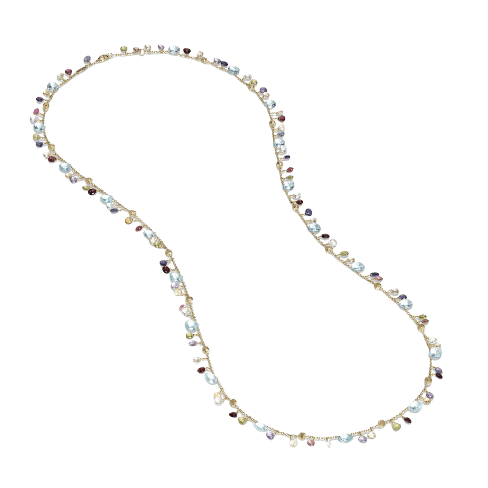 Vertical 18K Yellow Gold Paradise Blue Topaz & Mixed Gemstone Long Necklace