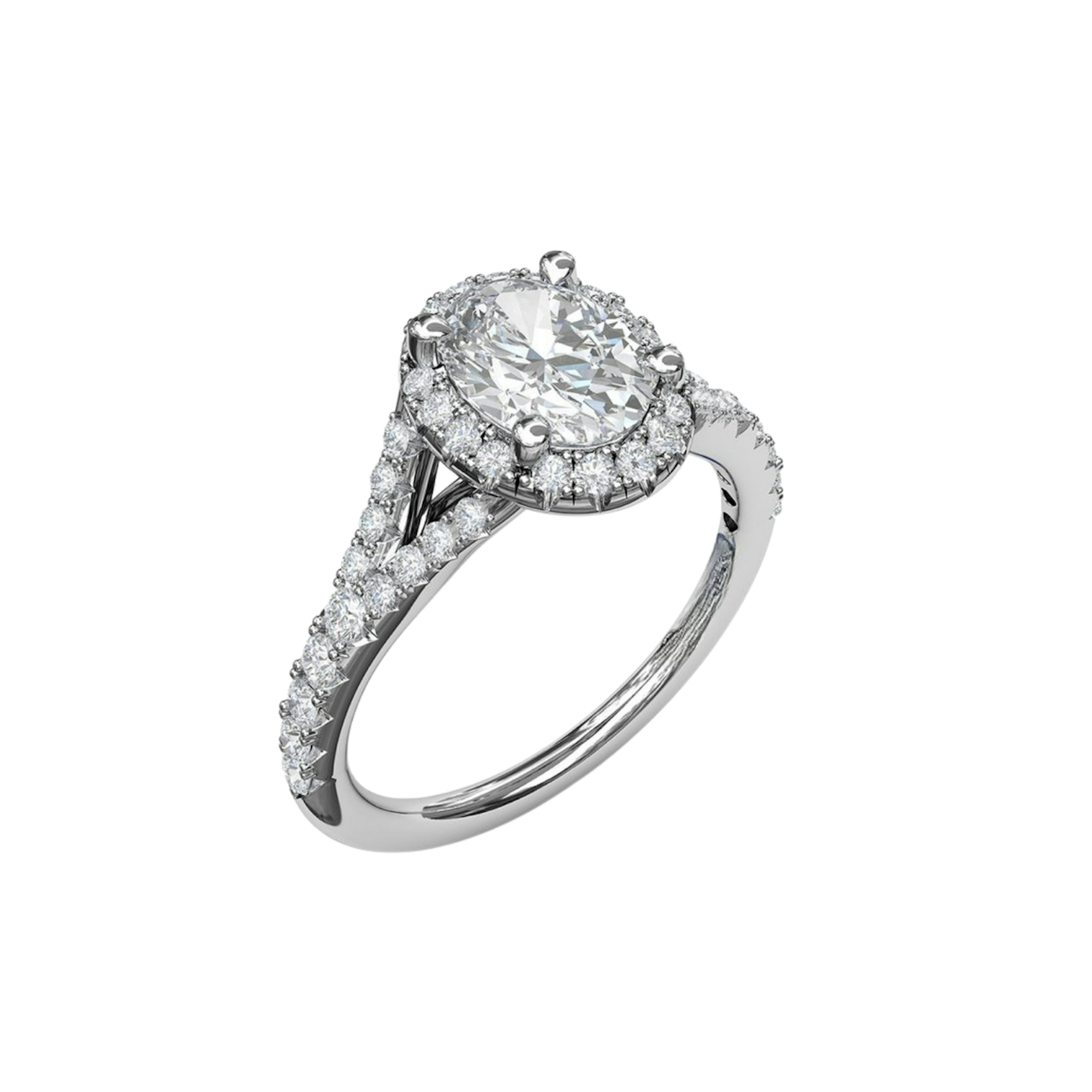 Vertical Classic Diamond Halo Engagement Ring with a Subtle Split Band S3845