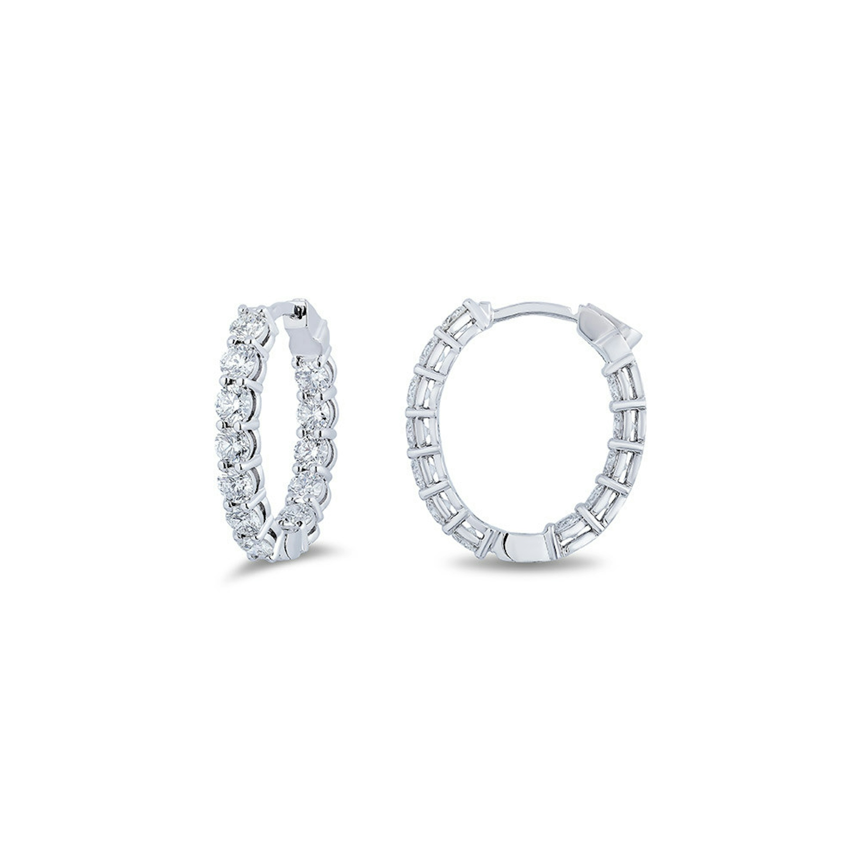 Vertical 18K White Gold Diamond Hoop Earrings