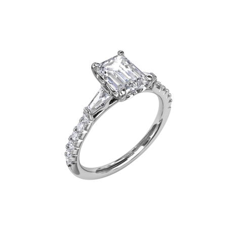 Vertical Emerald Cut and Tapered Baguette Engagement Ring S4114