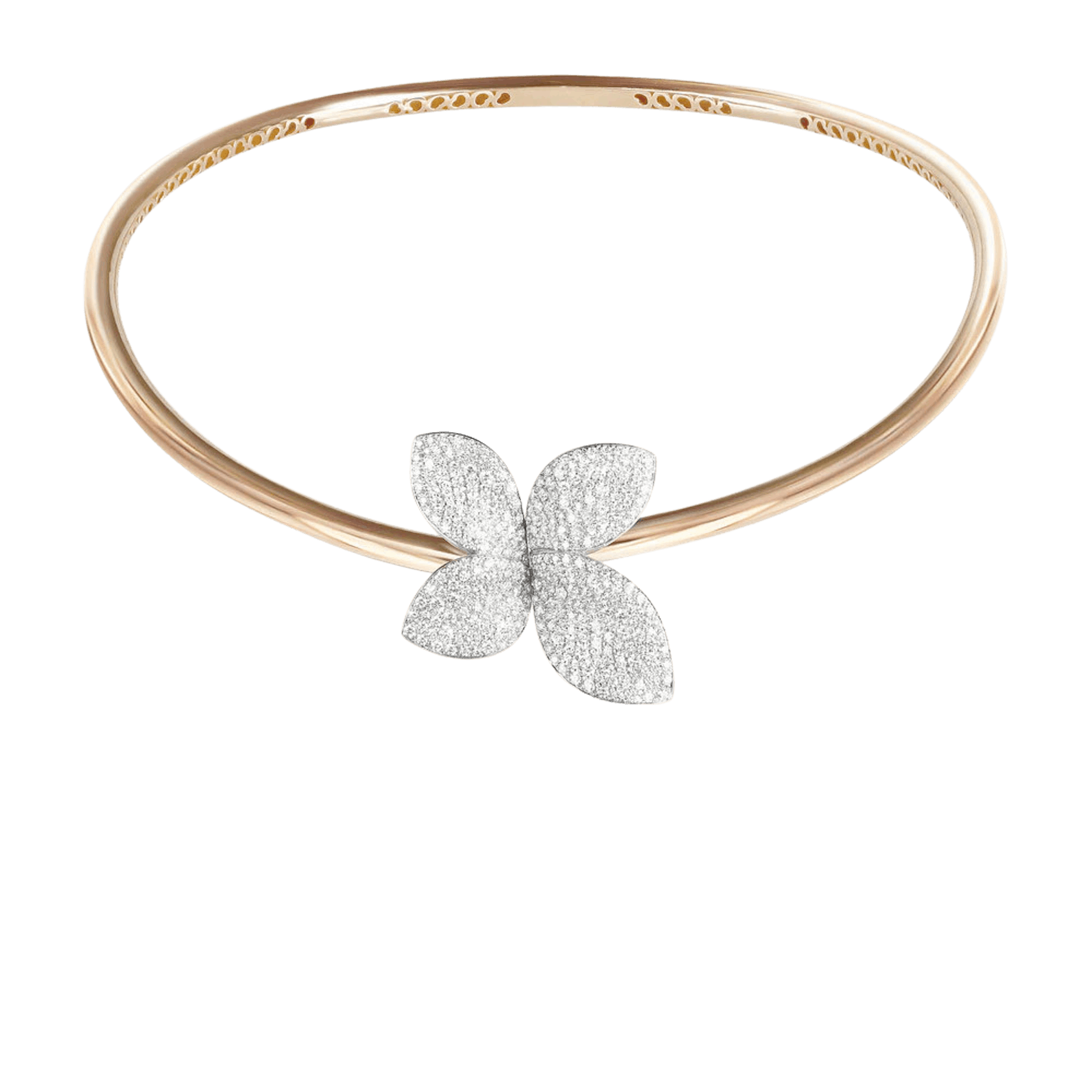 Vertical 18K Rose/18K White Gold Giardini Segreti Diamond Single Flower Collar Necklace
