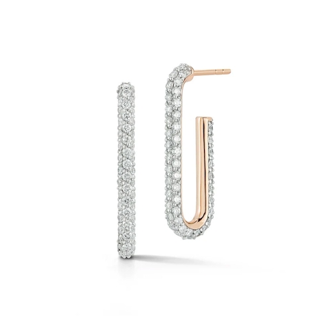 Vertical 18K Rose Gold Saxon Diamond Elongated Single Chain Link Earrings