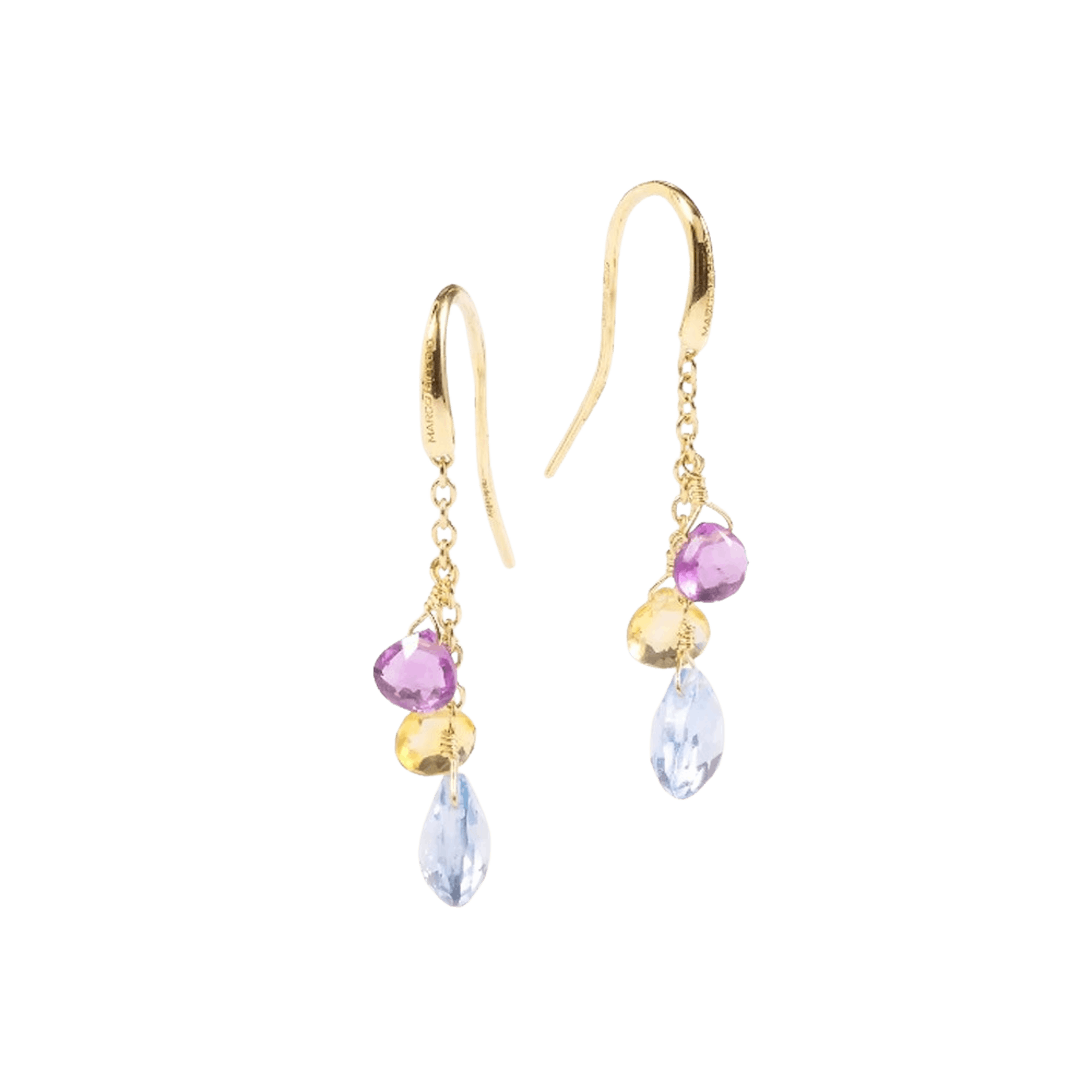 Vertical 18K Yellow Gold Paradise Mixed Topaz Small Drop Earrings