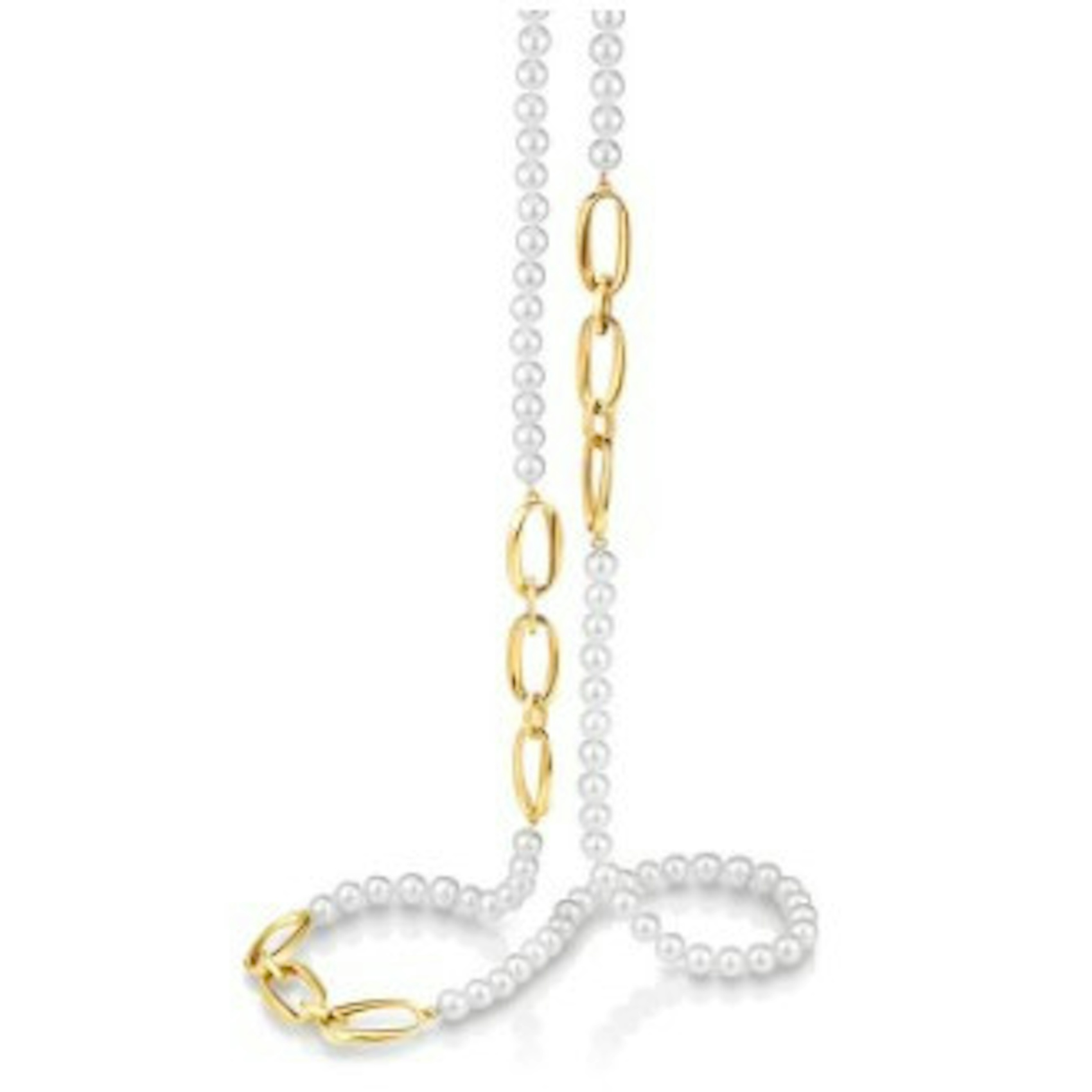 Vertical 14K Yellow Gold 7.5-8MM Freshwater Pearl and Paperclip Link Necklace