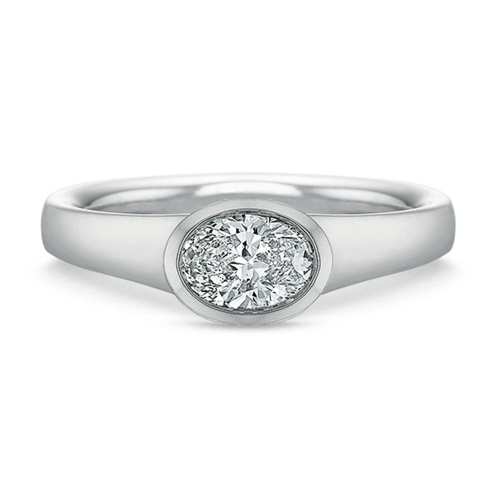 Vertical White Gold Oval Diamond Bezel Set Semi-Mount Engagement Ring