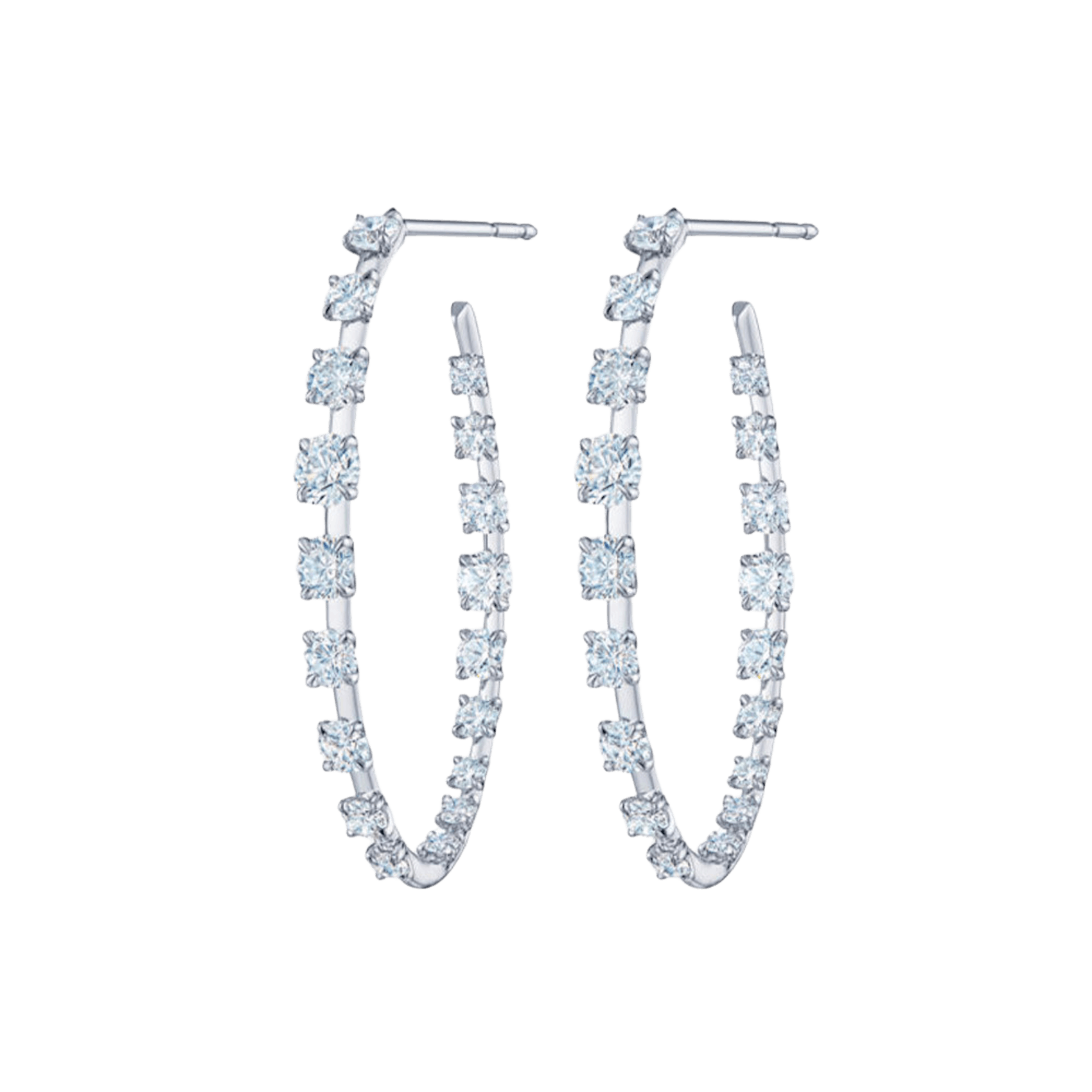 Vertical 18K White Gold Starry Night Diamond Hoop Earrings