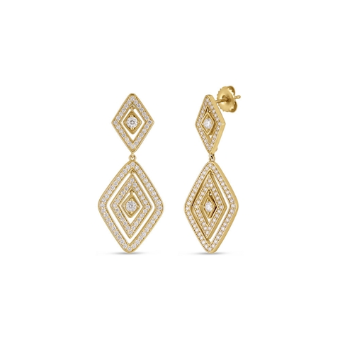 Vertical 18K Yellow Gold Diamante Diamond Earrings