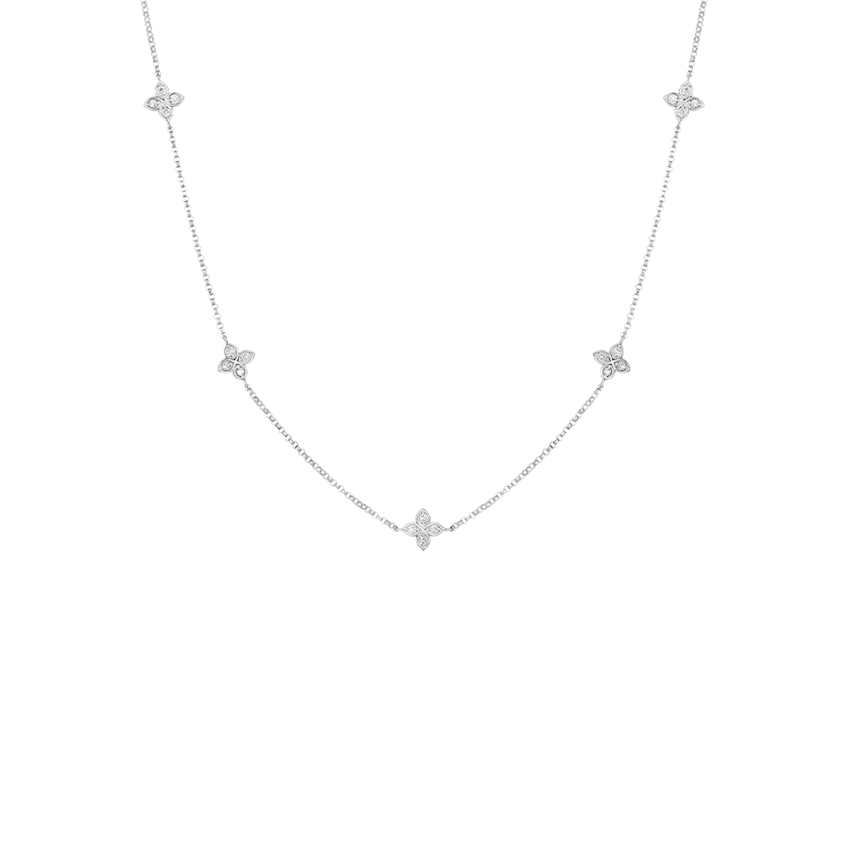 Vertical 18K White Gold Love By The Inch 5 Station Flower Necklace