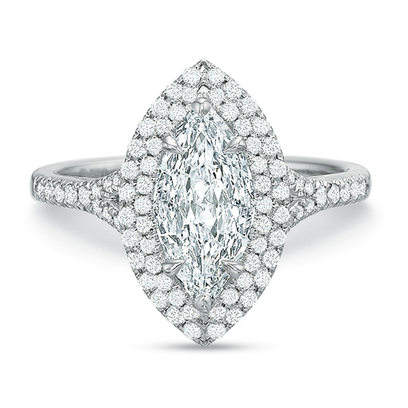 Vertical White Gold Double Halo Semi-Mount Engagement Ring