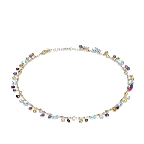 Vertical 18K Yellow Gold Paradise Mixed Gemstone Single Strand Necklace