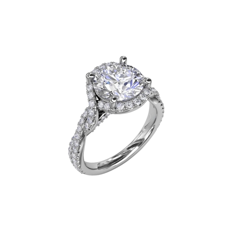 Vertical Contemporary Round Diamond Halo Engagement Ring With Twisted Vine Shank S3267