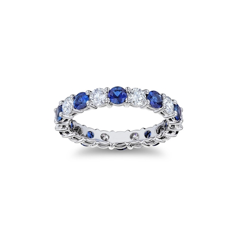 Vertical Platinum Diamond and Sapphire Eternity Band