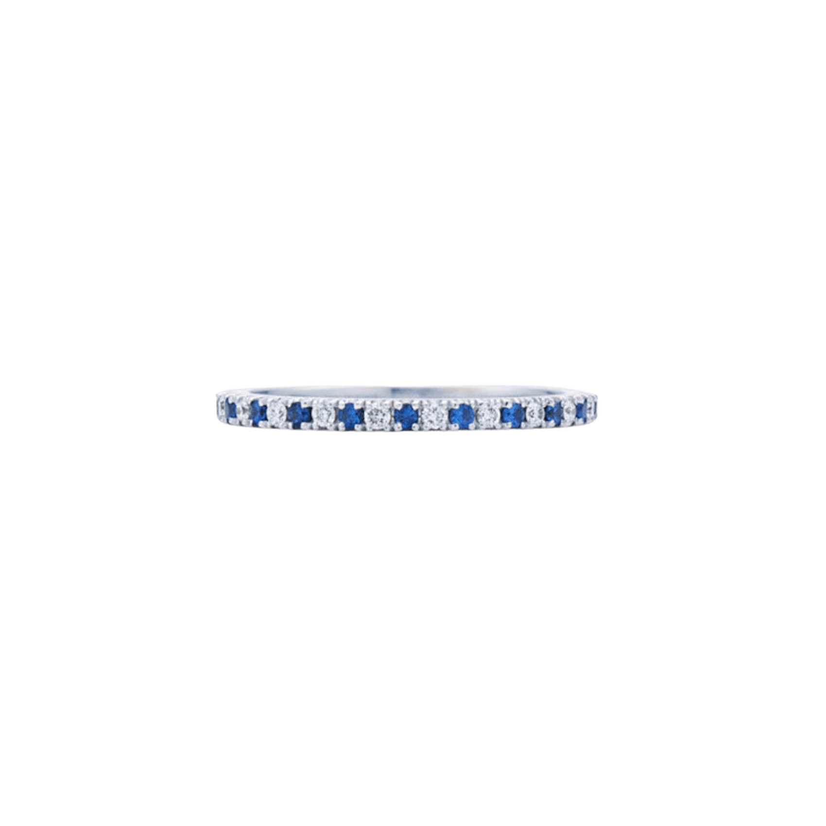 Vertical 18K White Gold Stackable Diamond and Blue Sapphire Slim Band Ring