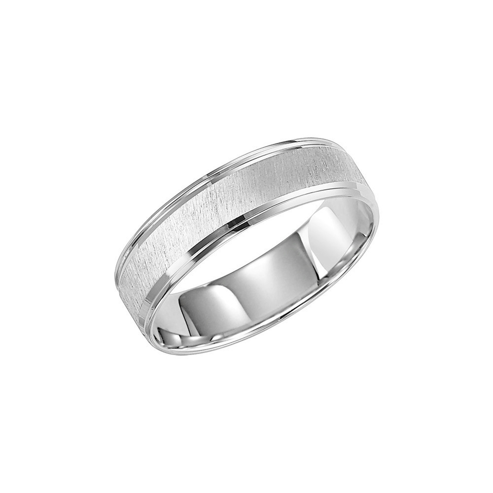 Vertical 18K White Gold Flat Step Edge Carved Band