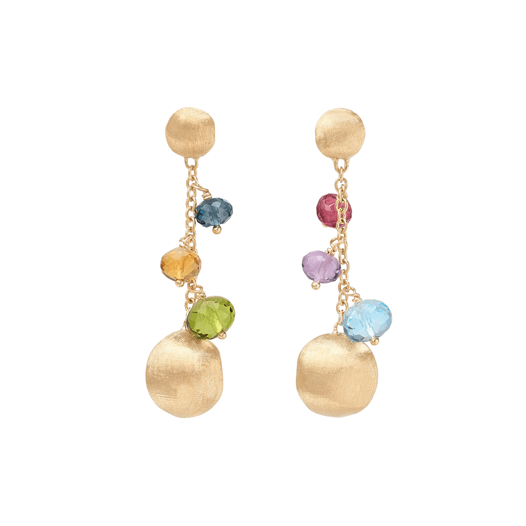 Vertical Africa Collection 18K Yellow Gold Mixed Gemstone Short Drop Earrings