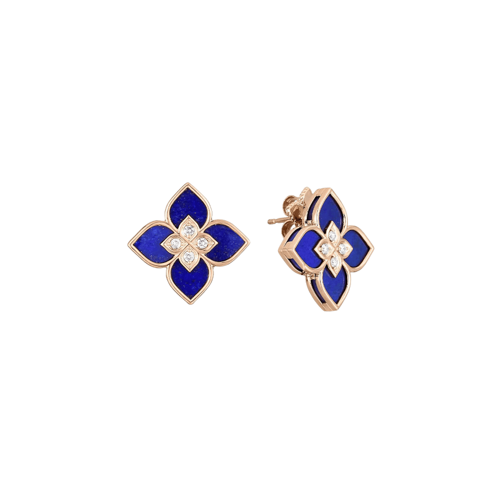 Vertical 18K Rose Gold Venetian Princess Small Lapis & Diamond Earrings